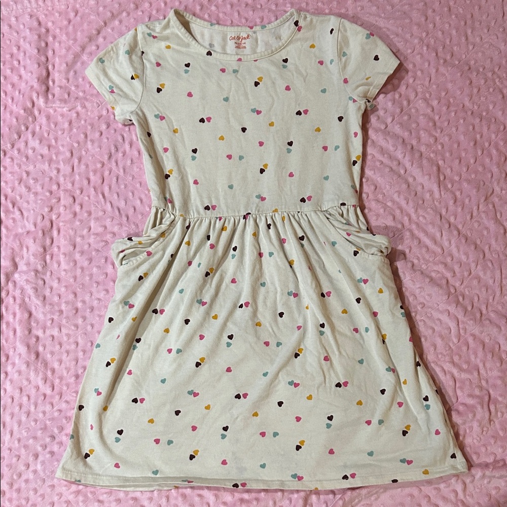 Cat & Jack Cream Dress with Colorful Hearts